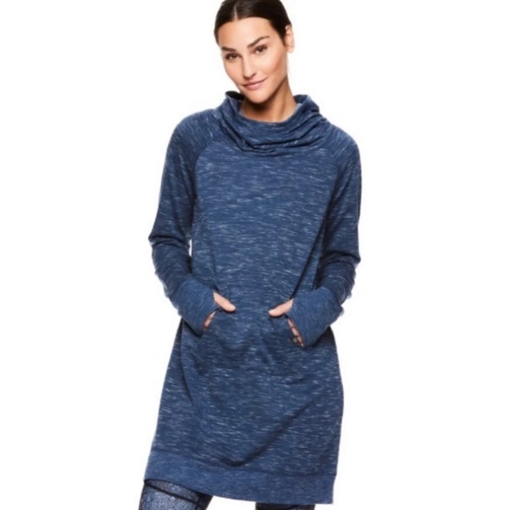 Blue Gaiam Tunic Hooded Fleece Sweatshirt Yoga Dress